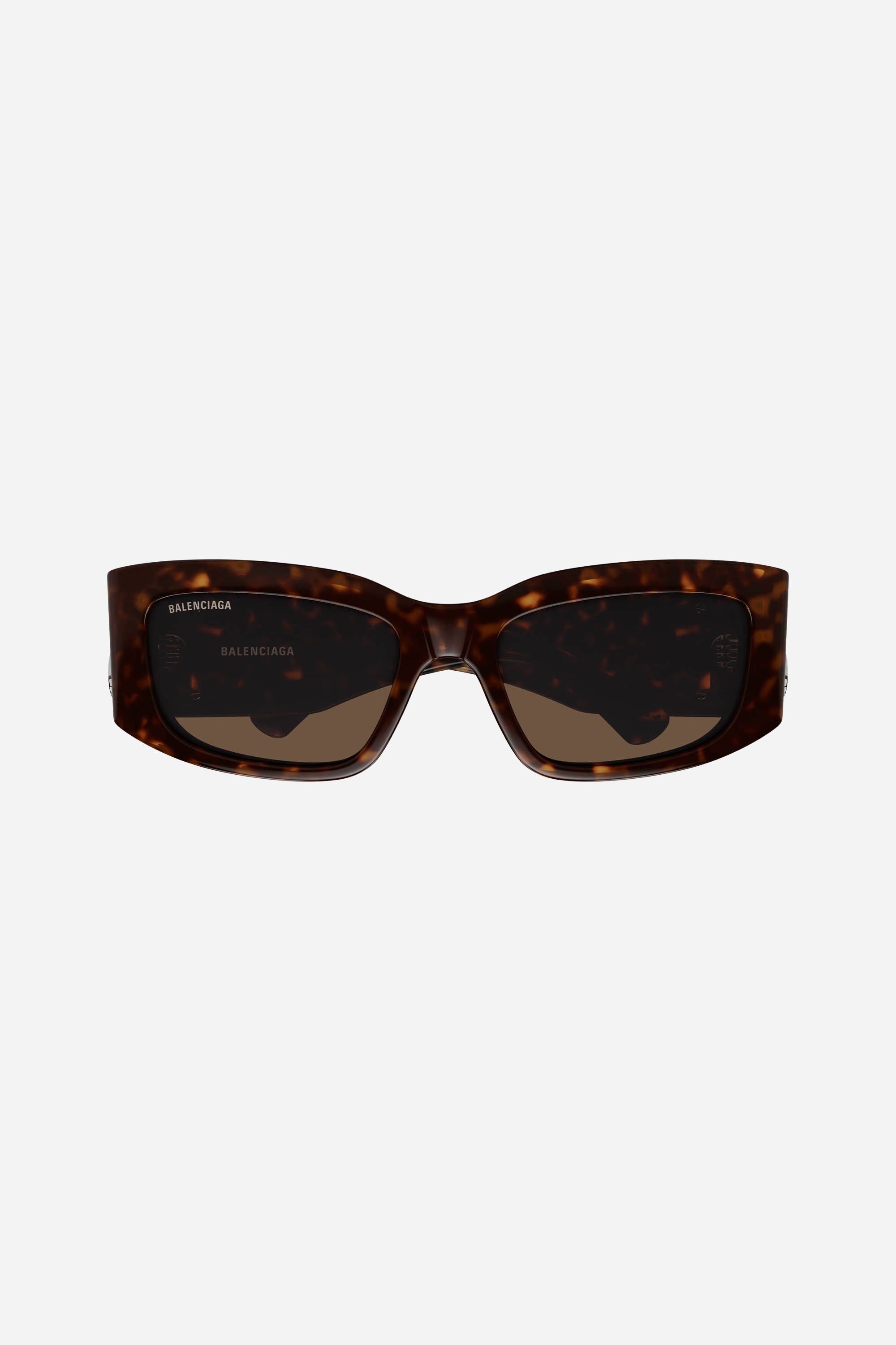 Havana brown rectangular Balenciaga sunglasses with silver logo